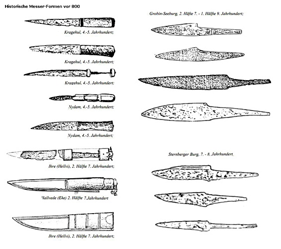 Mittelalterliche Messerformen vor 800 n. Chr.