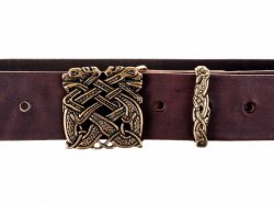 Belt with brass colored buckle