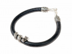 Lederarmband - Schwarz / versilbert