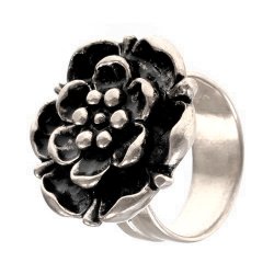 Rose flower finger ring - silver plated
