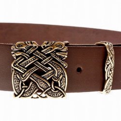 Belt with brass colored buckle