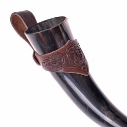 Horn with leather holder - brown