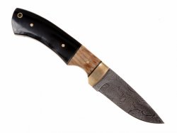 Jagdmesser Damast - Horn / Esche
