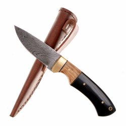 Jagdmesser Damast - Horn / Esche