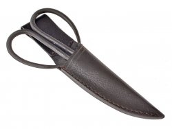 Medival scissors in leather sheath