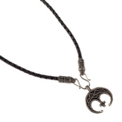 Leather necklace - silver plated  