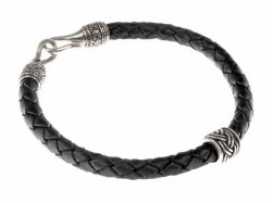 Viking leather bracelet - silver plated