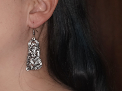 Viking dragon earrings in use