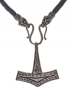 Viking leather necklace with Mjlnir