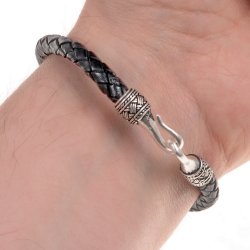 Viking leather bracelet in use