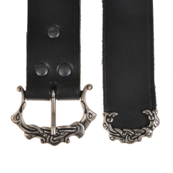 Viking leather belt - black / silver