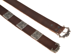 Viking leather belt - brown / silver