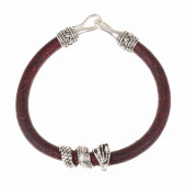 Leather-armlet - brown / silvered