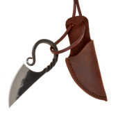 Fingermesser mit Scheide aus Leder