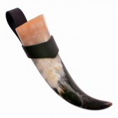 Drinking horn with leather holder