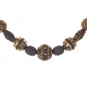 Necklace with metal bead replicas