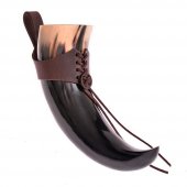 Drinking horn with leather holder